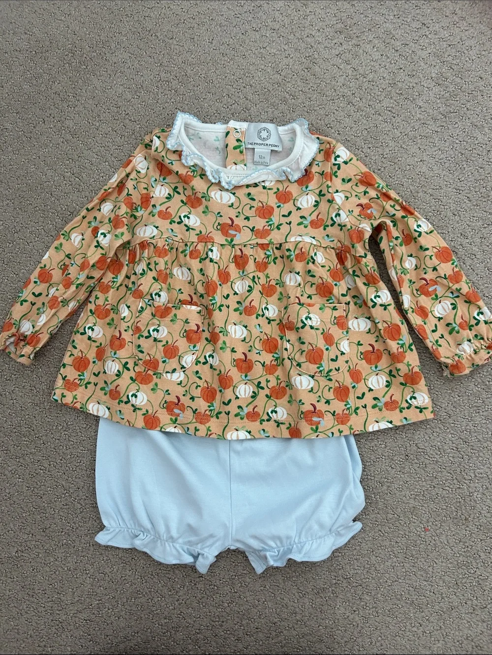 VGUC Proper Peony Autumn Vine Pumpkin Print Long Sleeve bloomer set